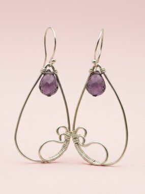Unique Handmade Wire Wrapped Silver and Amethyst Earrings